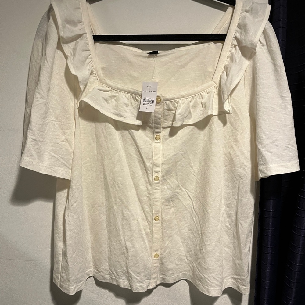 Ann Taylor Cream Button-Down Blouse